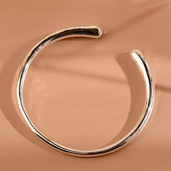 Sterling Silver Irregular Bangle Bracelet, Geometric, Cuff, Minimalist - Picture 2 of 5